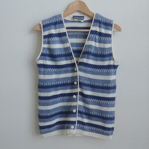 Vintage made in Canada button down blue white striped sweater vest Small